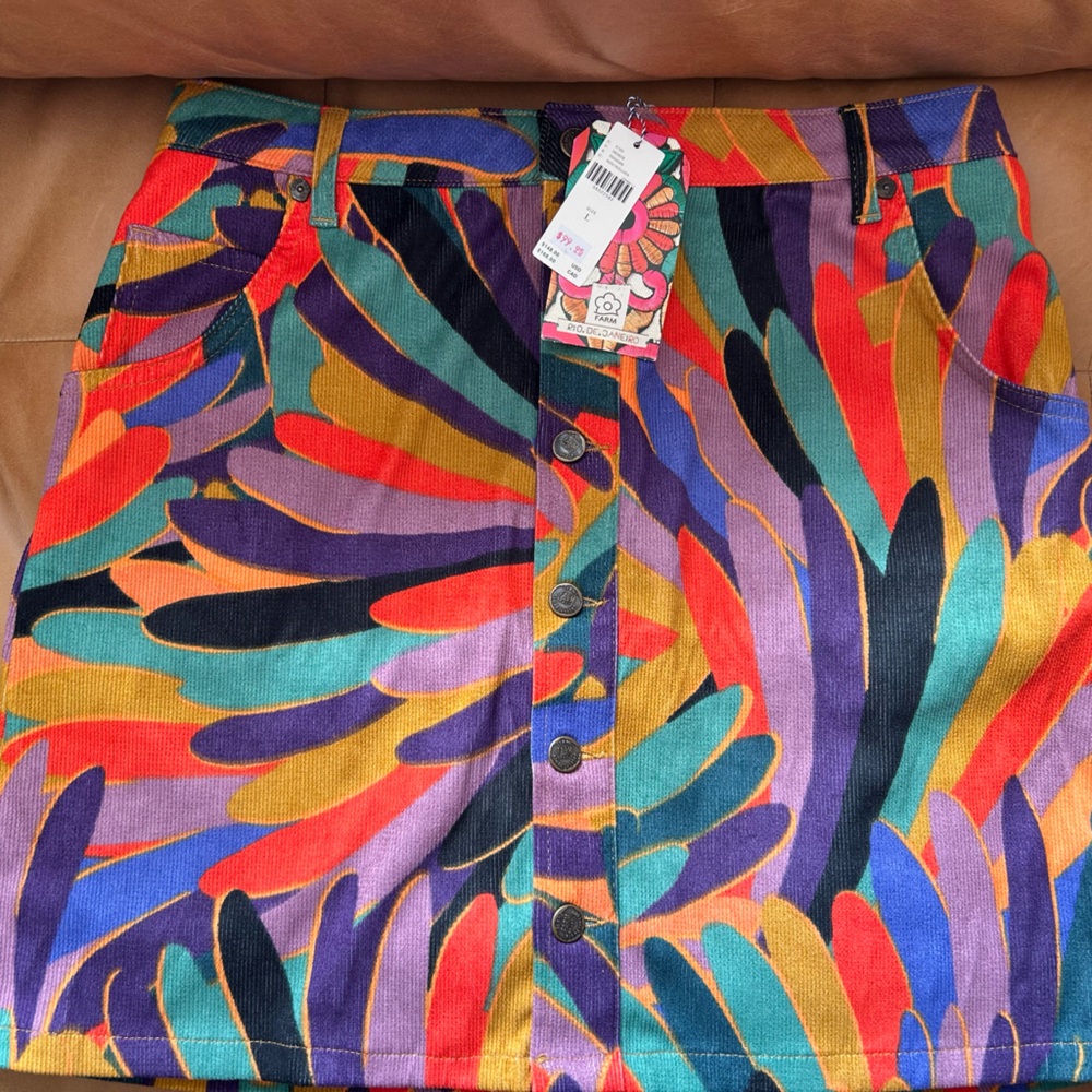 NWT. Farm Rio for Anthropologie corduroy mini skirt. Sz. L